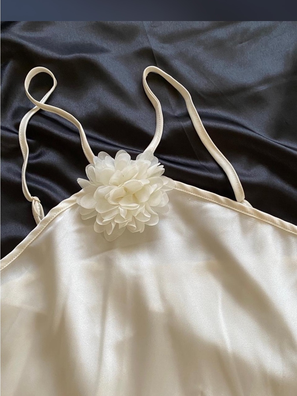 Cynthia Rowley Cream Satin Chemise with Floral Applique
